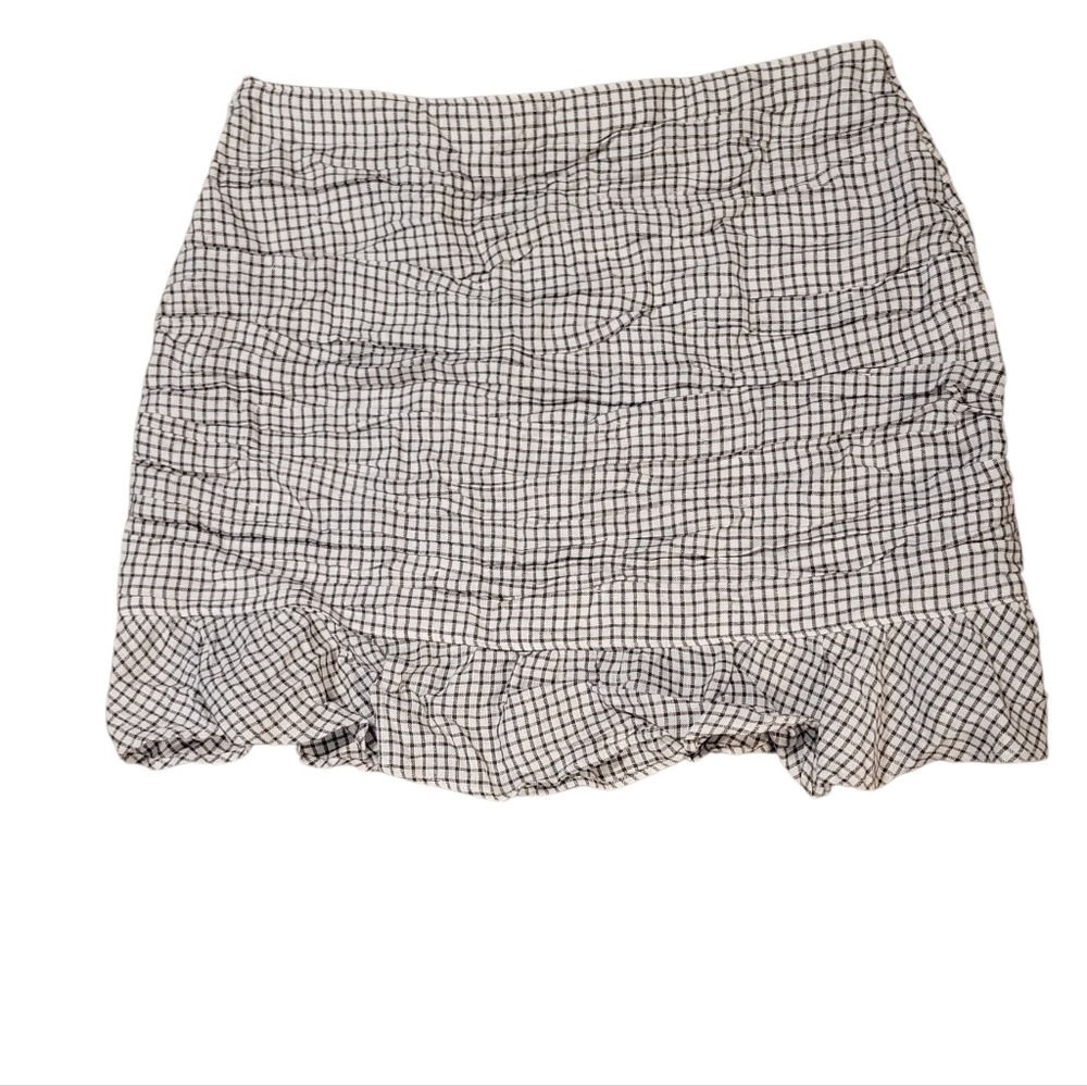 Abercrombie White Black Check Linen Blend Mini Skirt